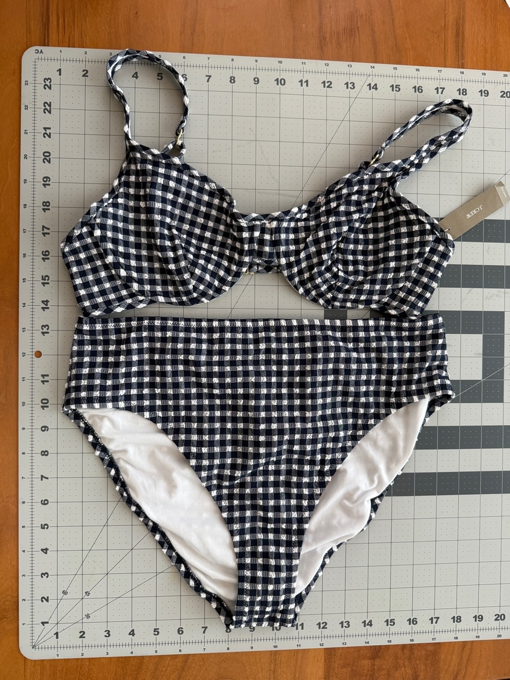 J. Crew Navy & White Gingham Two-Piece Underwire Bikini 36D Large
